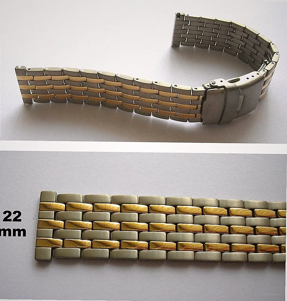 MABRO TITAN XL TITANUHRENARMBAND BICOLOR TITANIUM Gelbgoldstreifen 20 oder 22 mm