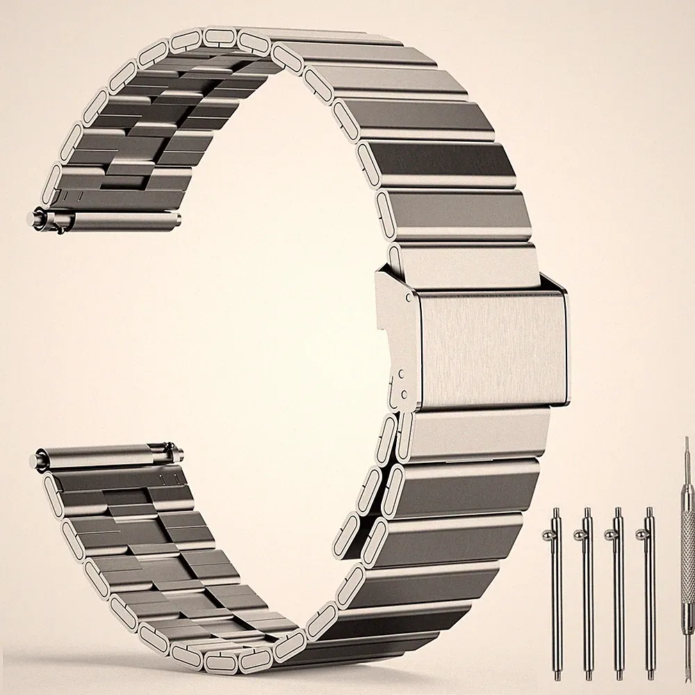 Metall Armband 20mm Edelstahl für Smartwatch, Silber Schnalle BXG01 Herren Damen