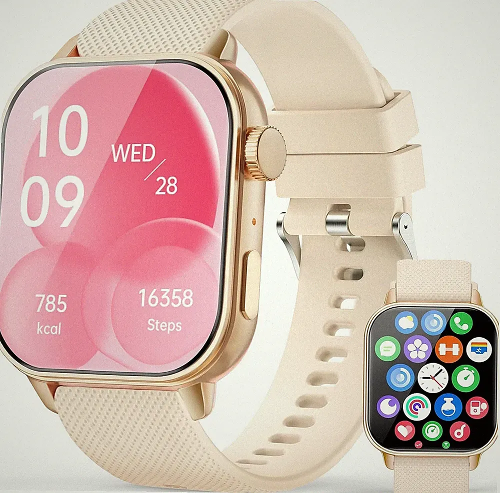 MFVLP Smartwatch Herren Damen, 1,85" HD AMOLED Smart Watch, Goldrosa