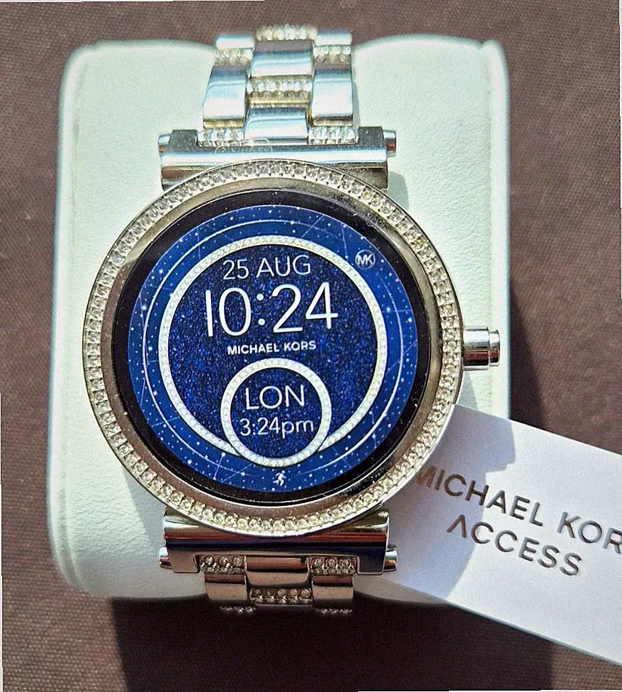 Michael Kors Access Smartwatch 42 mm Silber Edelstahlarmband Strass, Neuwertig!!
