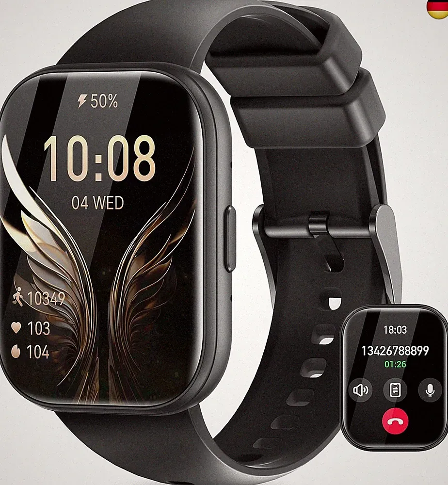 Miecgth Smartwatch Damen Herren mit Telefonfunktion 1.75" Touchscreen Fitness