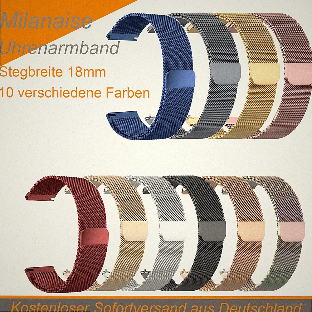 Milanaise 18mm Magnet Verschluss Smartwatch Armband Uhrenarmband Mesh Edelstahl