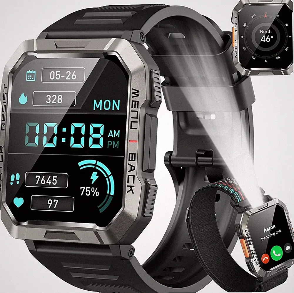 Militär Fitness Smartwatch Telefonfunktion Sprachassistent Blutdruckmessung Herr