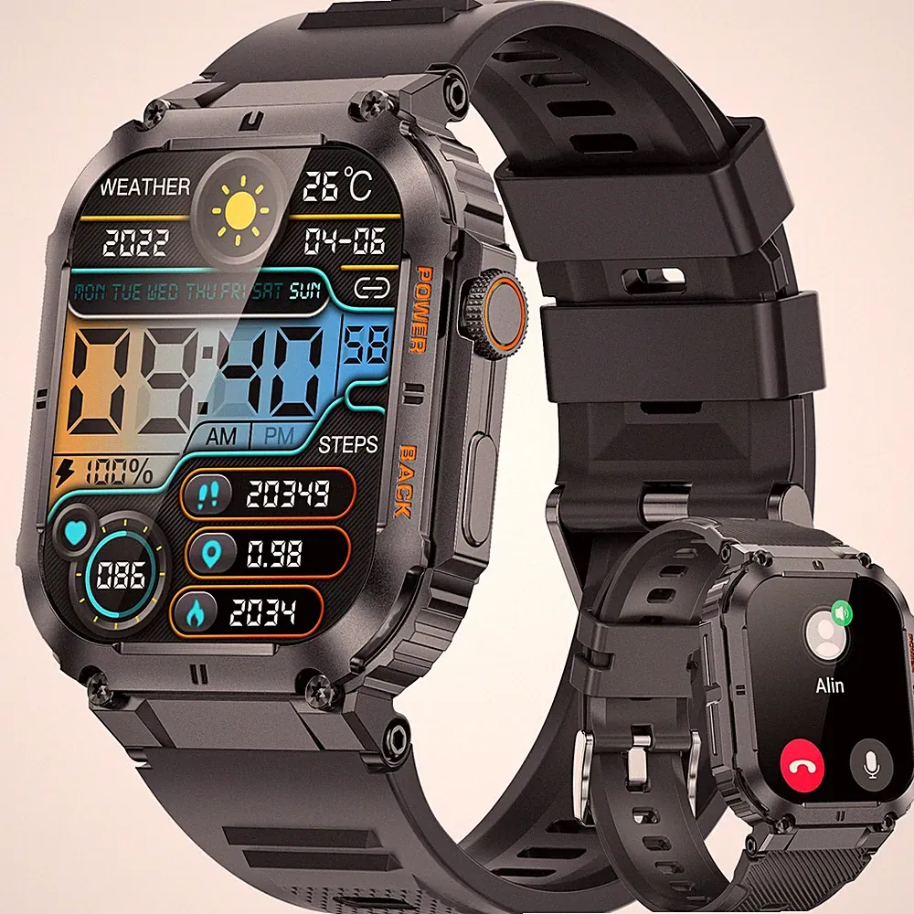 Militär Herren Smartwatch Anrufe Fitness Pulsuhr Herzfrequenzmonitor Wasserdicht