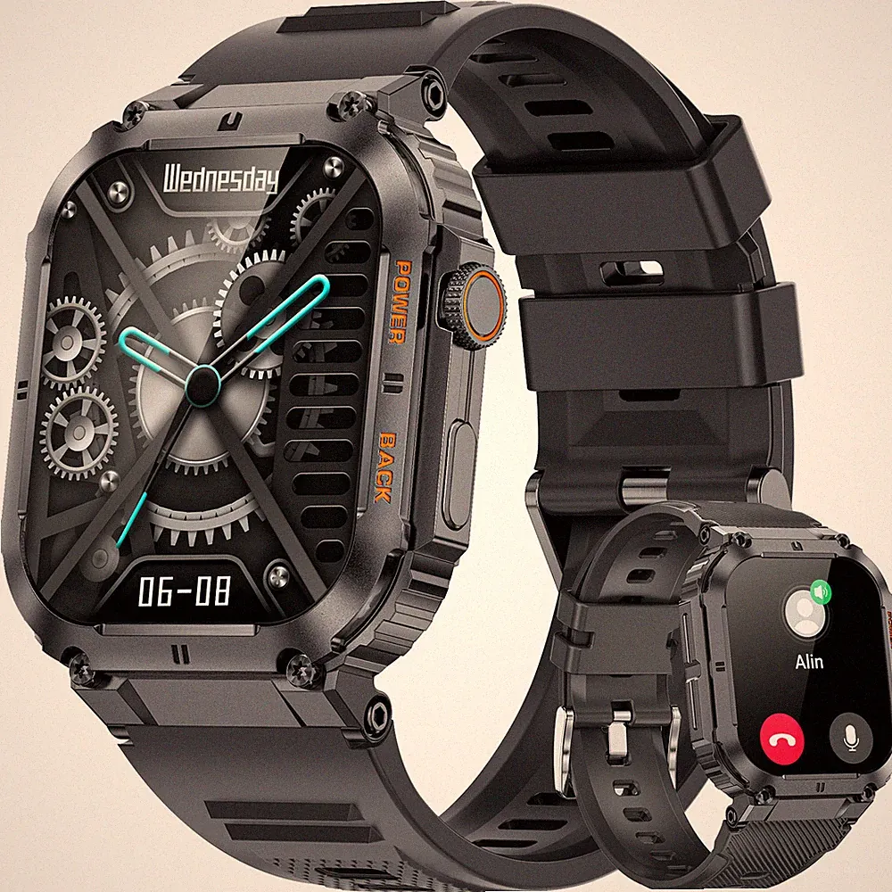 Militär Herren Smartwatch (Rufempfang/Wahl) Fitnessuhr Herzfrequenz Wasserdicht