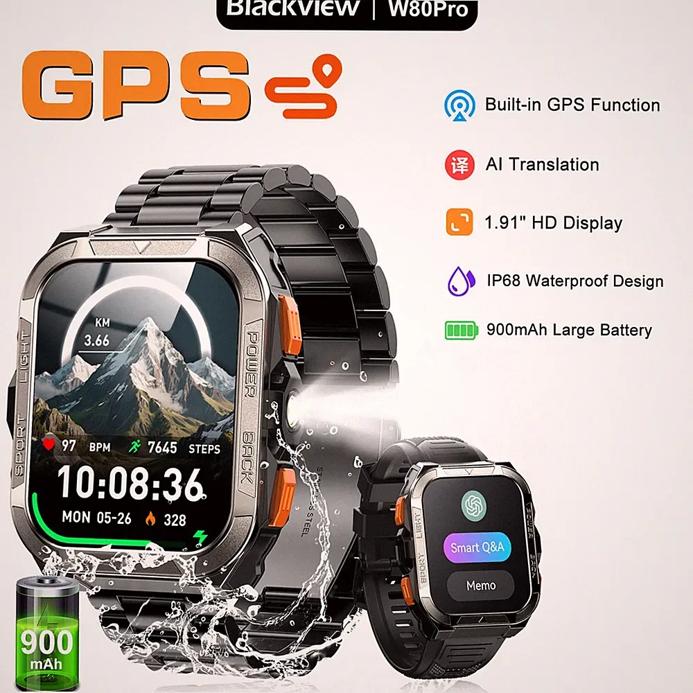 Militär Outdoor Smartwatch mit GPS Taschenlampe Kompass und ChatGPT AI Funktion