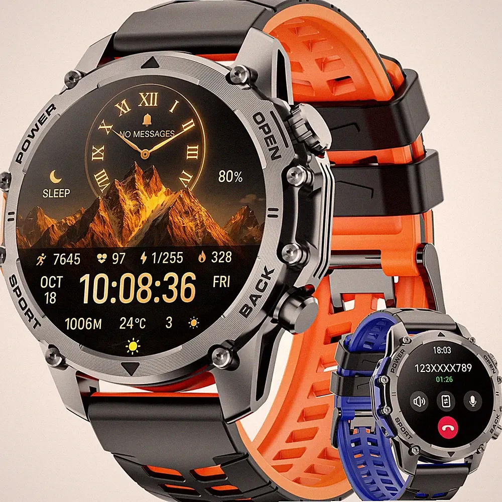 Militär Smart Watch Herren 1,52" HD Fitness Tracker Herzfrequenz SpO2 Wasserdicht