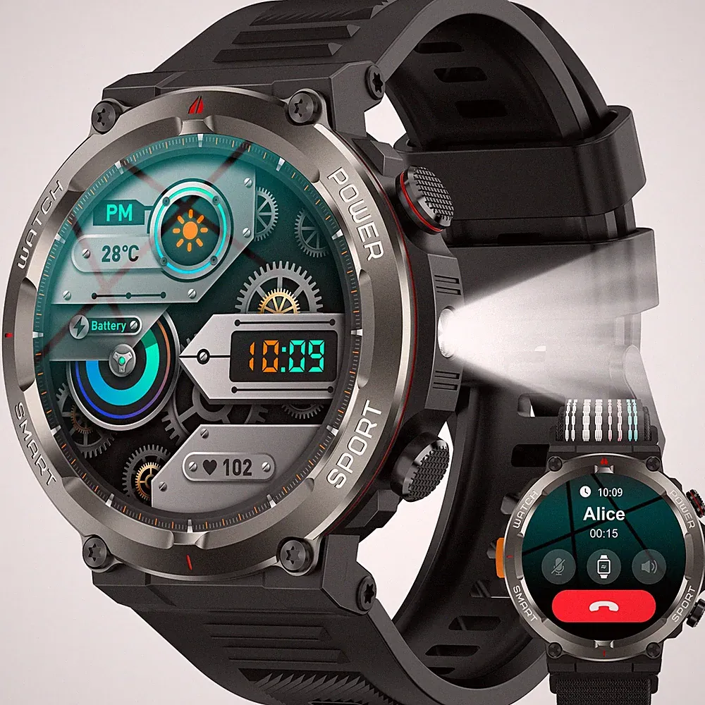 Militär Smartwatch Bluetooth-Anrufe Wasserdicht 960mAh Fitnessuhr Schlaftracker