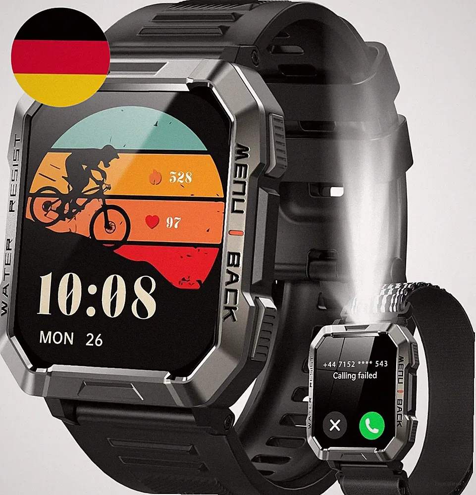 Militär Smartwatch Für Herren Und Damen, 2,01 Zoll HD, Akku 900 Mah, Bluetooth-A