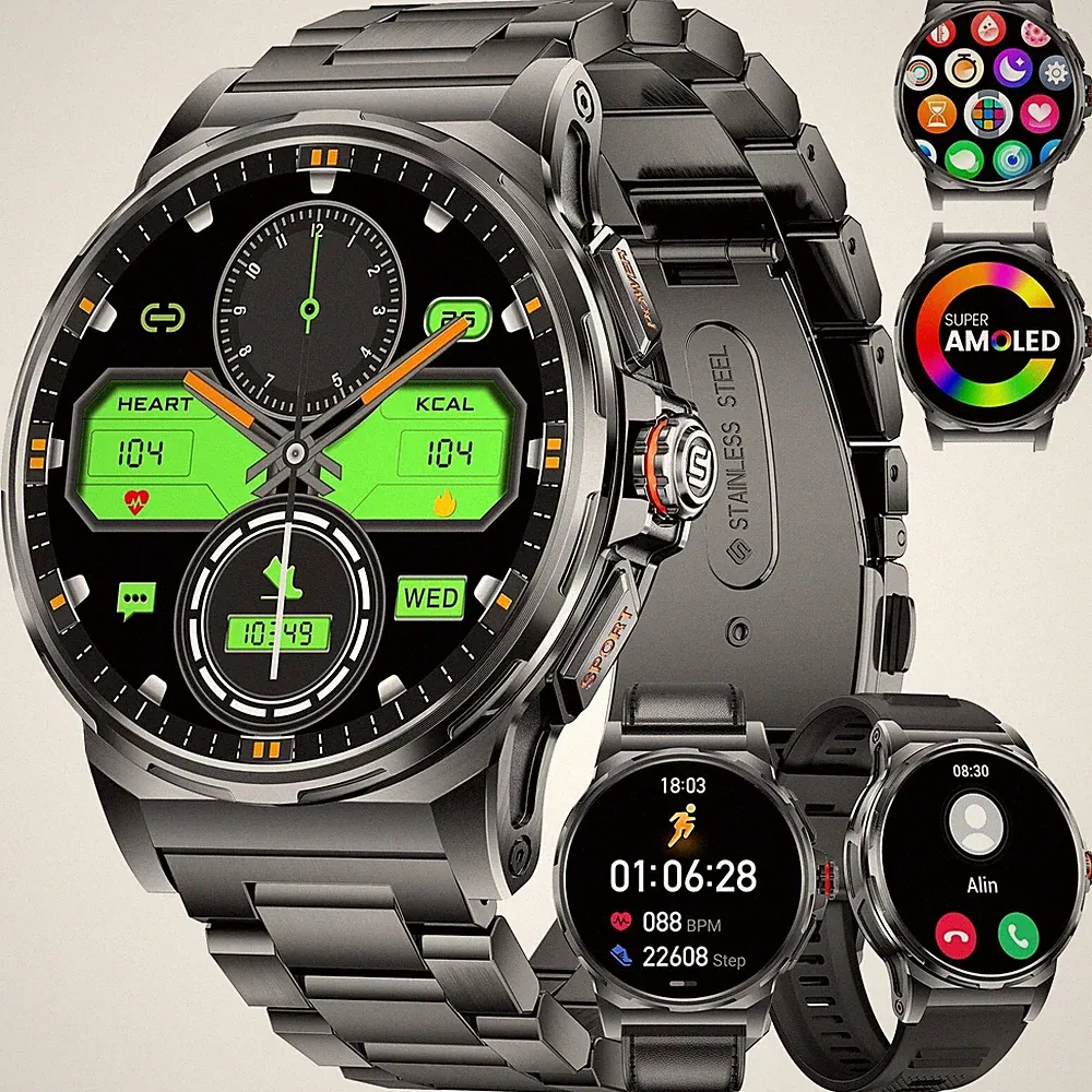 Militär Smartwatch Herren, 1,43ZollAMOLEDSmartwatch mit BluetoothAnruf, 3 Arm...