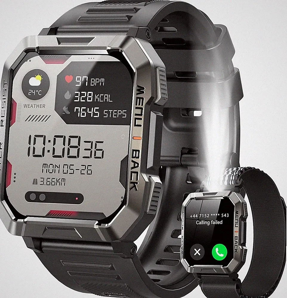 Militär Smartwatch Herren Damen mit Telefonfunktion Fitnessuhr für Android & iOS