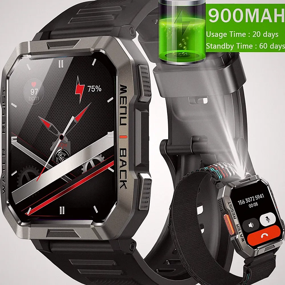 Militär Smartwatch Herren Damen mit Telefonfunktion Fitnessuhr für Android & iOS