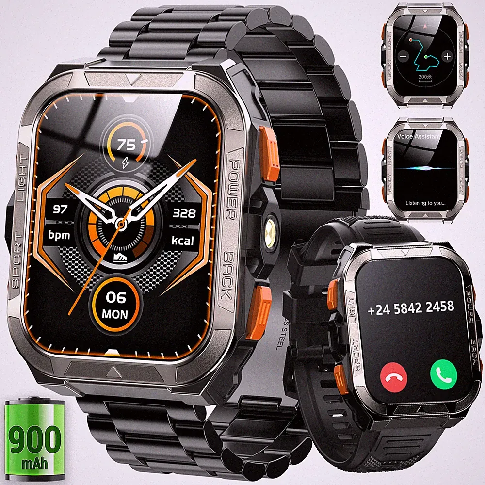 Militär Smartwatch Herren Damen mit Telefonfunktion GPS Fitnessur für iOSAndroid