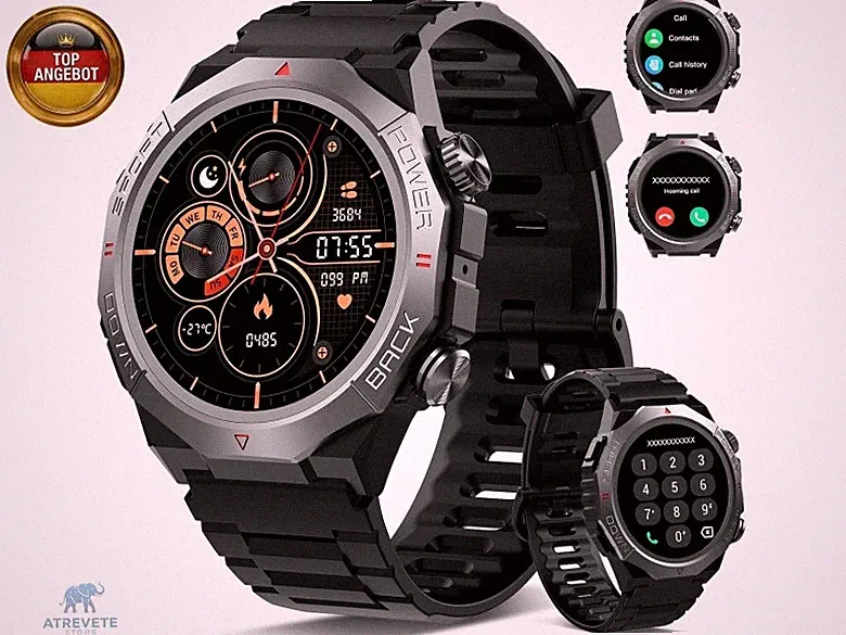Militär Smartwatch Herren Damen, Smart Watch mitTelefonfunktion 1,39"