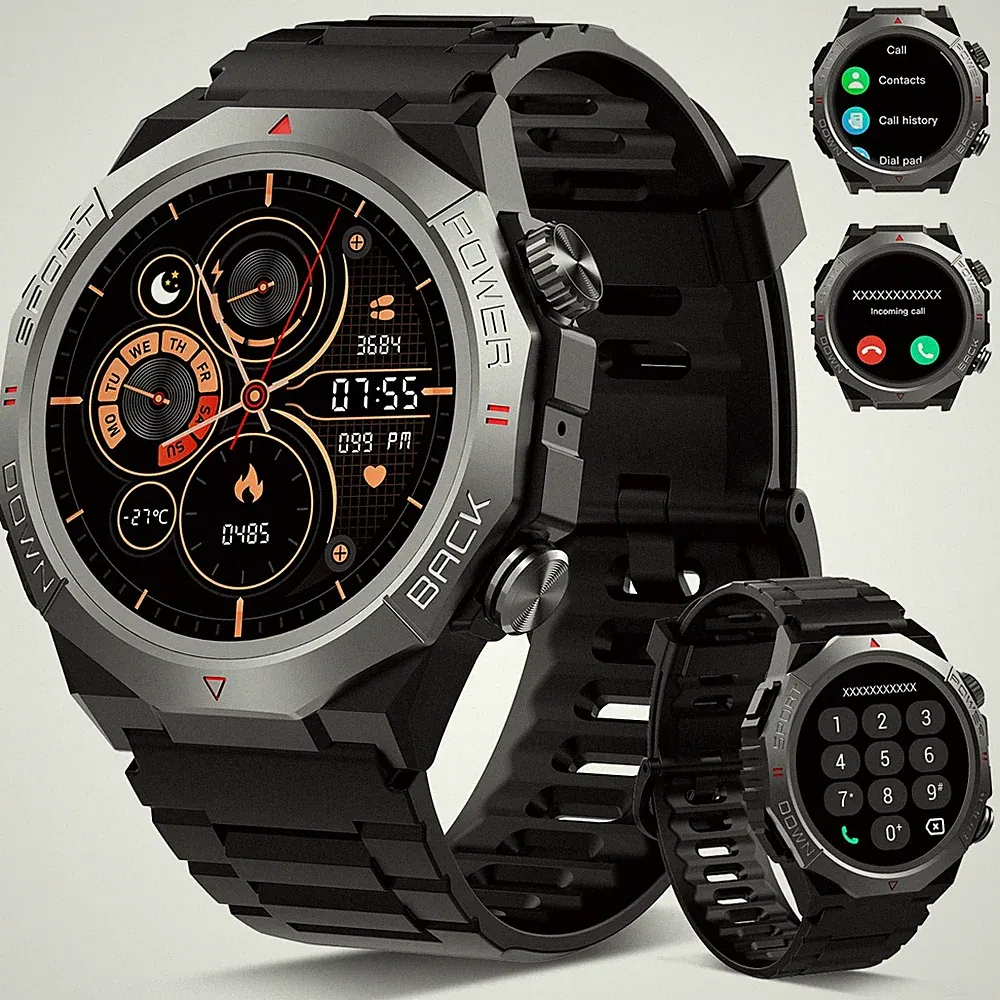 Militär Smartwatch Herren Damen, Smart Watch mitTelefonfunktion 1,39" Touchsc...