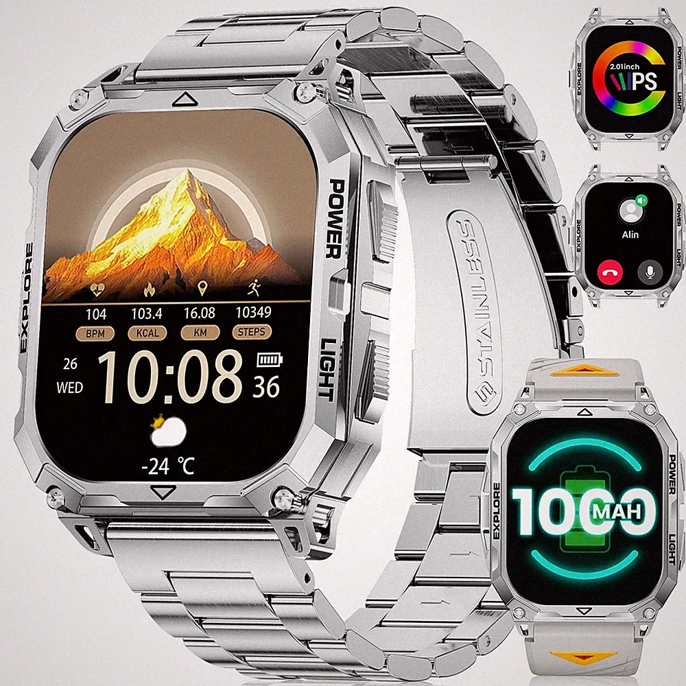 Militär Smartwatch Herren mit 1000 mAh,2,01" HD Großes Touchscreen Smartwatch...