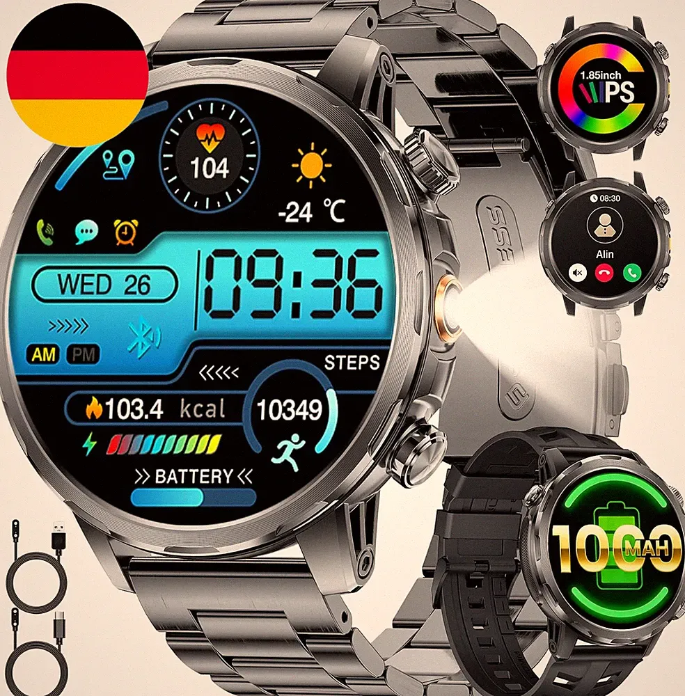 Militär Smartwatch Herren Mit 1000Mah Akku/Telefonfunktion,1.7" HD Großes Touchs