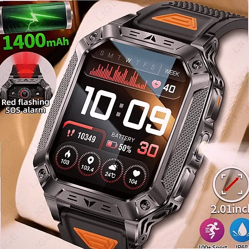 Militär Smartwatch Herren mit Bluetooth-Anrufe Herzfrequenz 1400mAh Fitnessuhr