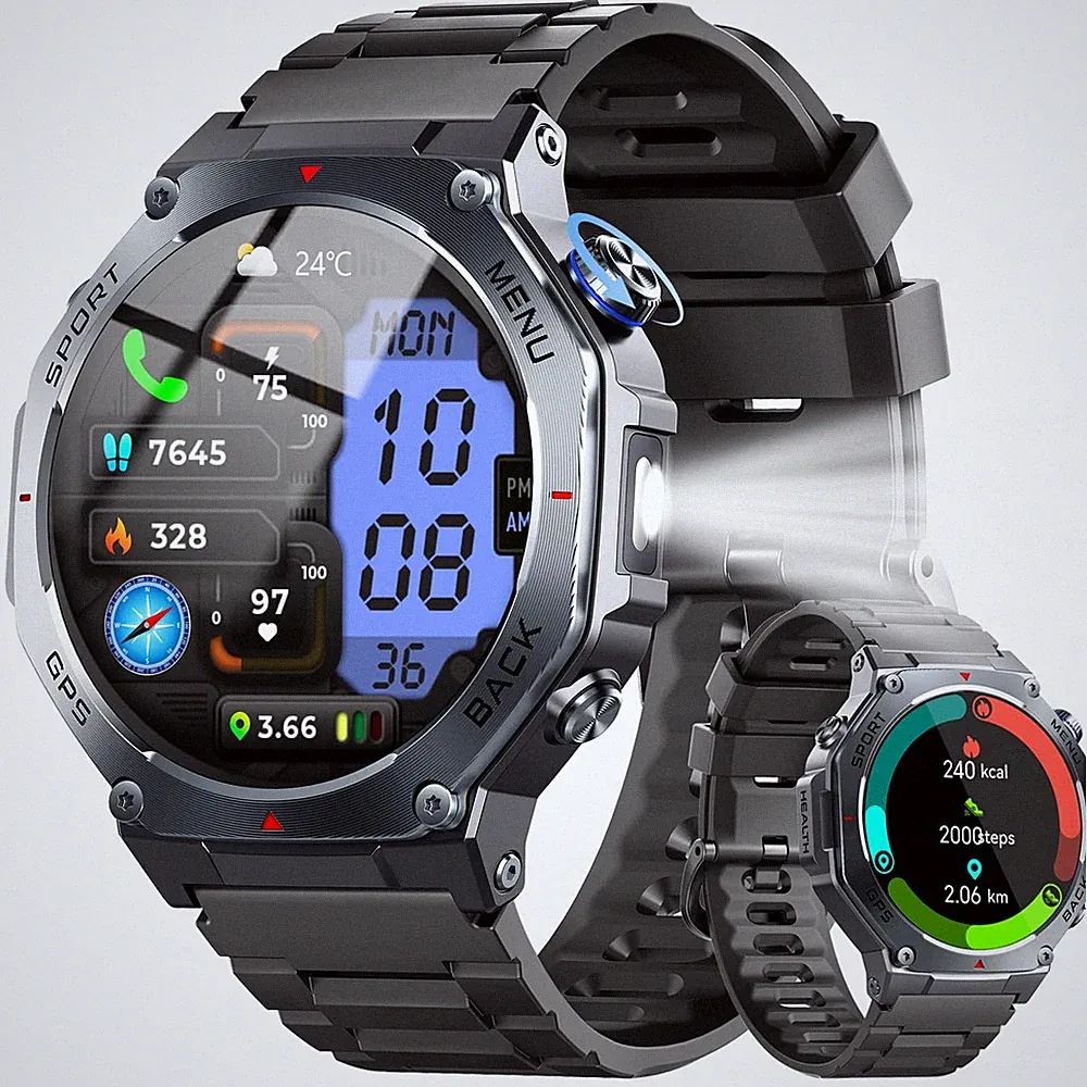 Militär Smartwatch Herren mit GPS, 1.43 Zoll AMOLED Display Fitnessuhr mit Bl...