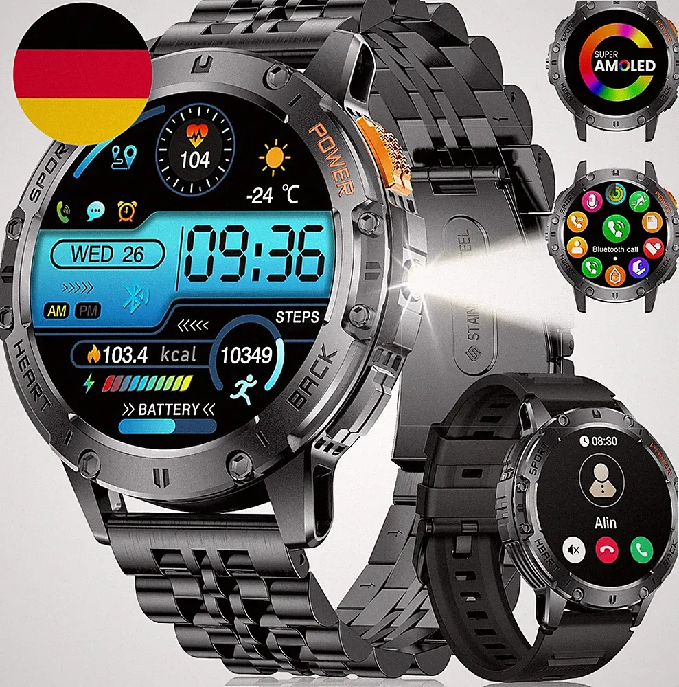 Militär Smartwatch Herren Mit Led-Licht/530 Mah Batterie,1,43" AMOLED Smartwatch