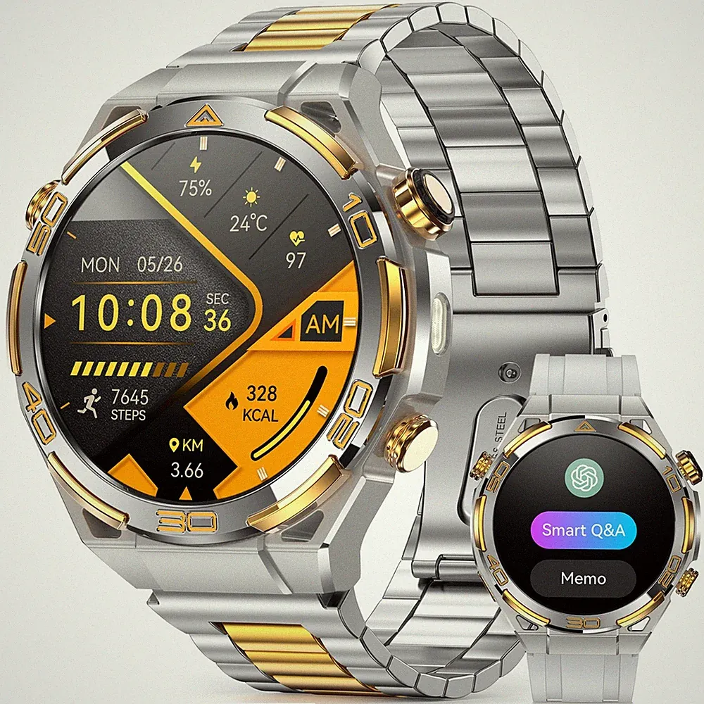 Militär Smartwatch Herren mit Telefonfunktion für Android iOS With LED 2 Bänder