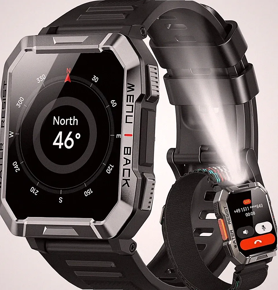 Militär Smartwatch Herren mit Telefonfunktion Pulsmesser Schlafmonitor Sportuhr