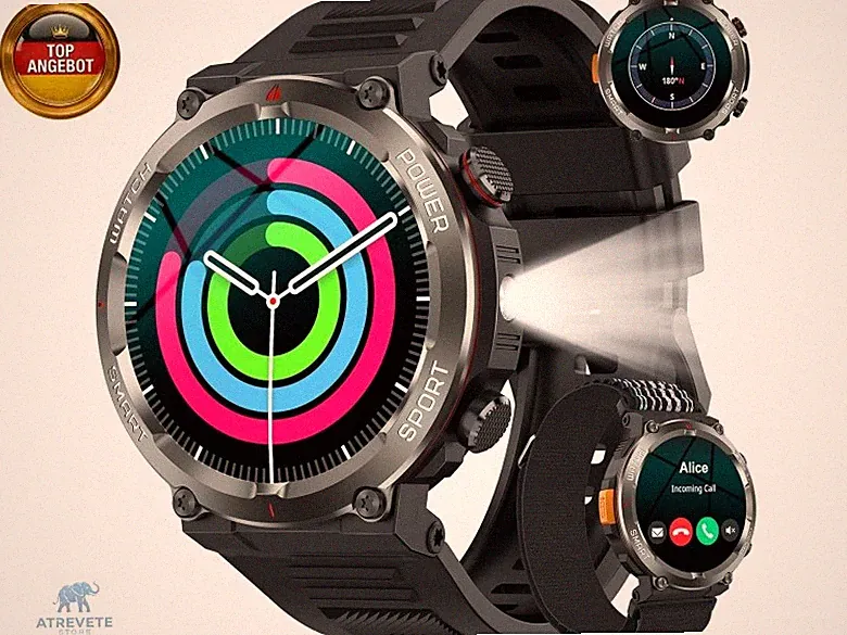 Militär Smartwatch Herren, Outdooruhr mit 100 Tage