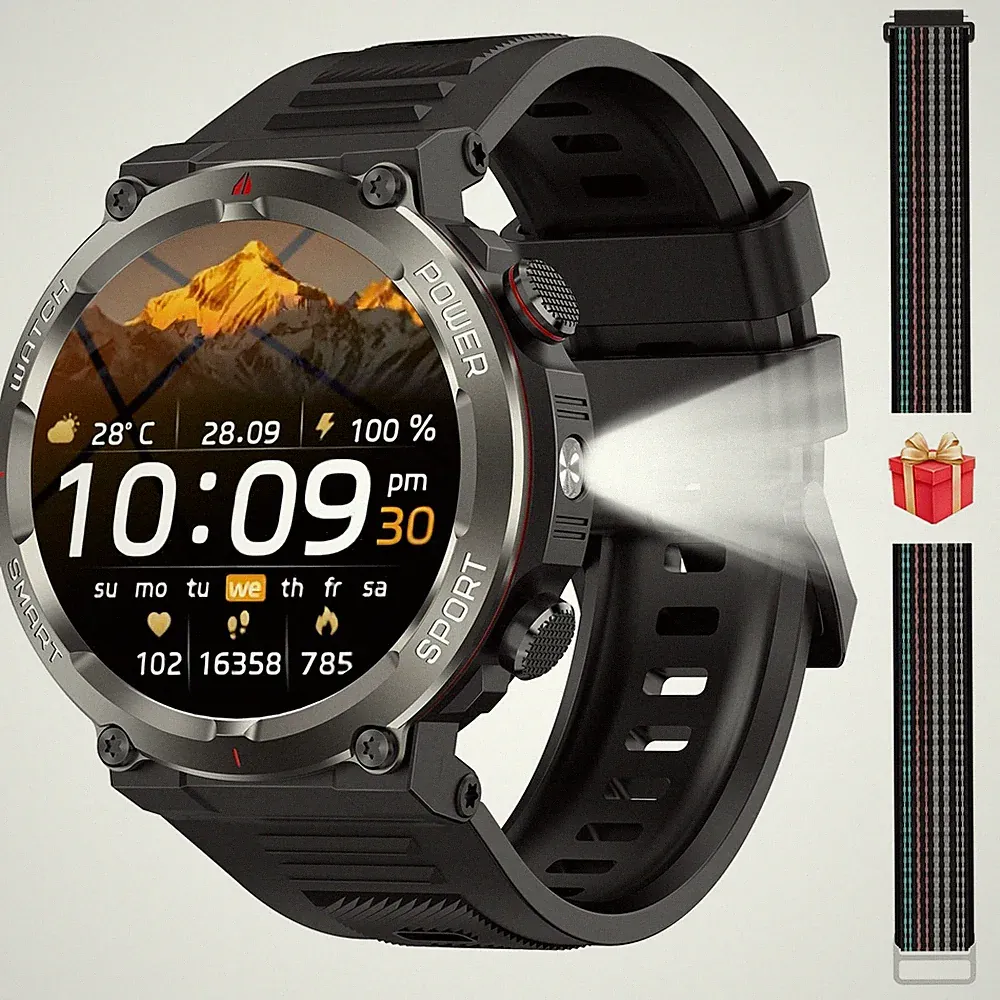 Militär Smartwatch Herren, Outdooruhr mit 100 Tage Akku/BluetoothAnrufe/Kompa...
