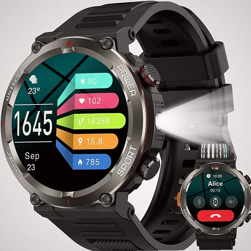 Militär Smartwatch mit Bluetooth-Anrufe 5ATM Wasserdicht 960mAh Akku Fitnessuhr