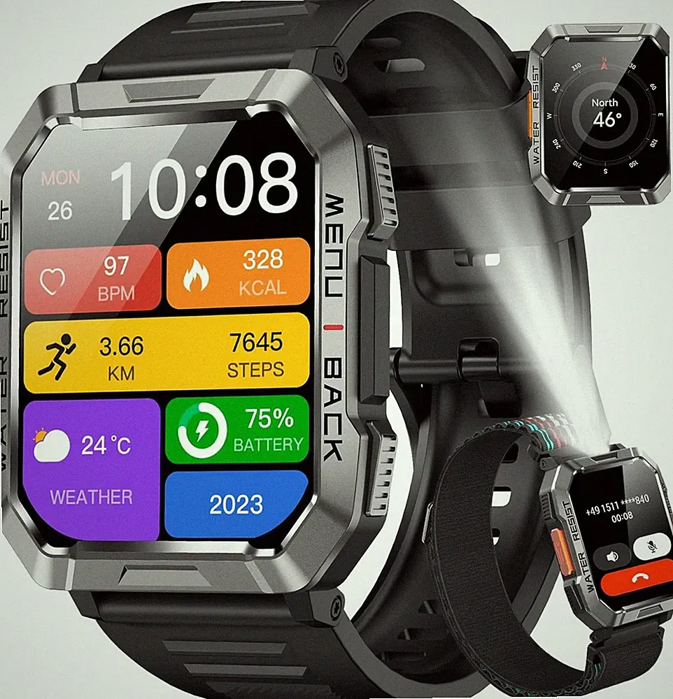 Militär Smartwatch Telefonfunktion Sprachassiste Blutdruckmesung Smartwatches DE