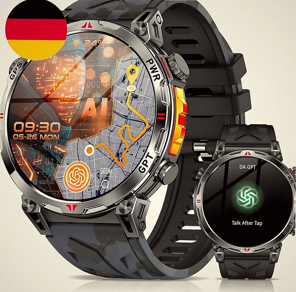 Militärische Smartwatch Mit GPS, Smartwatch Mit Gpt-Sprachassistent, 1,56-Zoll-B