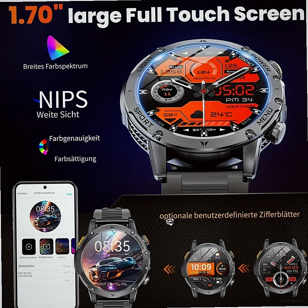 Mingtawn 2025 Smartwatch für Herren, 1,7-Zoll HD-Display