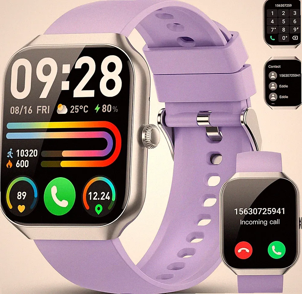 Motast P99 Unisex Smartwatch für iOS Android, 115+ Sportmodi Fitnessuhr, Lila