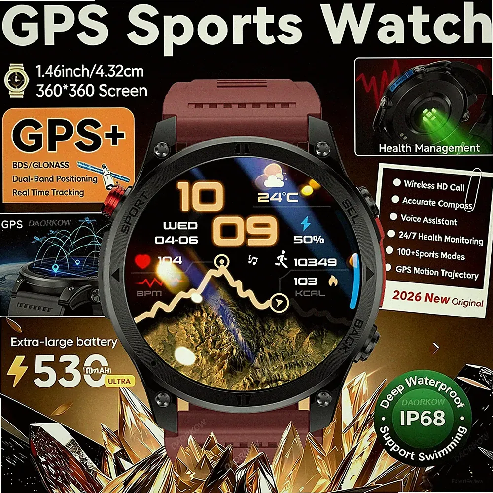 Neu aufgerüstete Map Sports SmartWatch GPS 10ATM Schwimmkompass 1,46" AMOLED Her