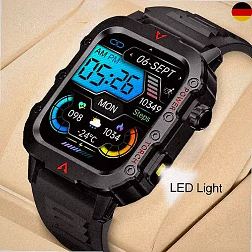 Neue Outdoor Militär Smartwatch Bluetooth Reden Smartwatch 1,73Zoll LED Sportuhr