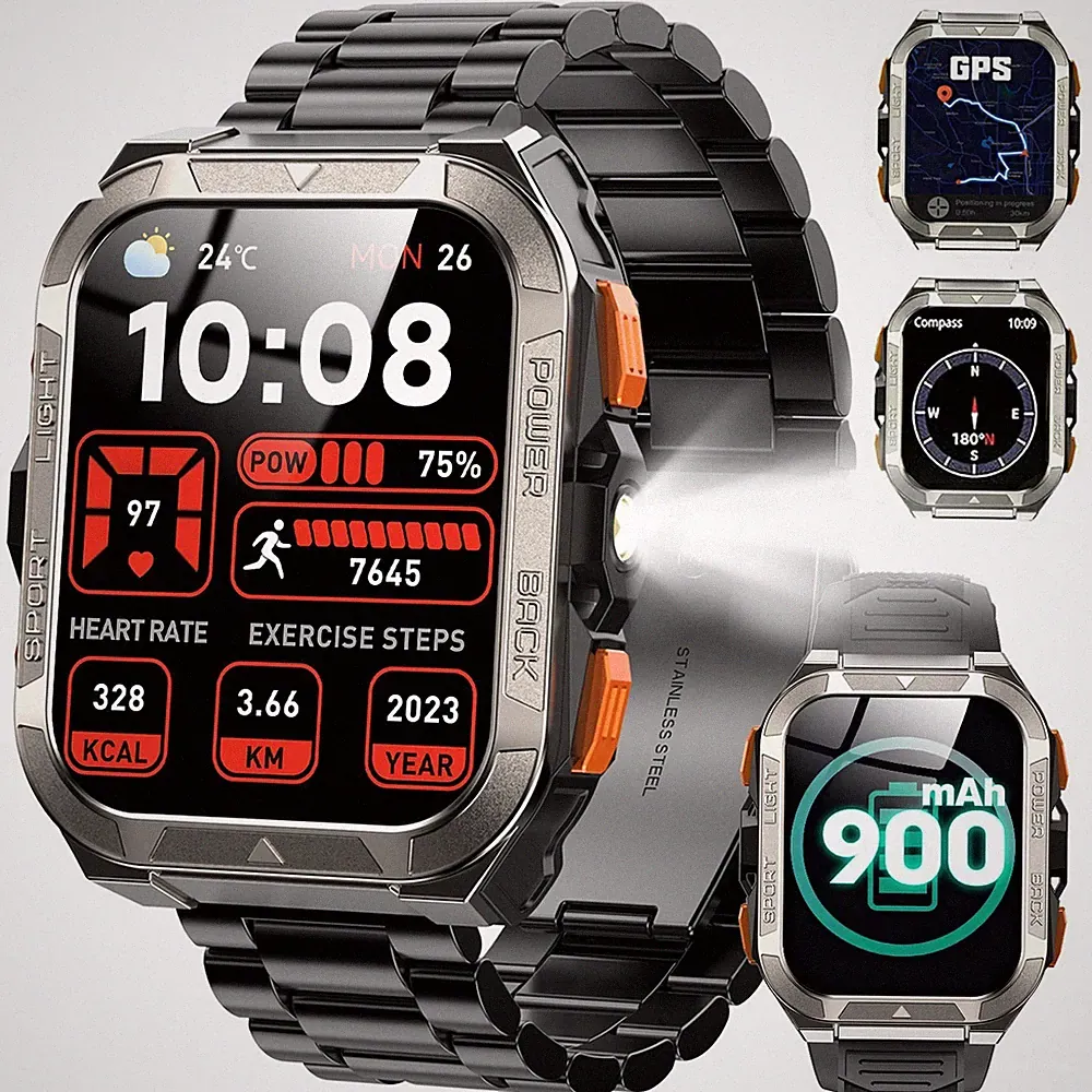 Neueste W80PRO GPS Position Smartwatch Robuste Smartwatch Taschenlampe / Kompass