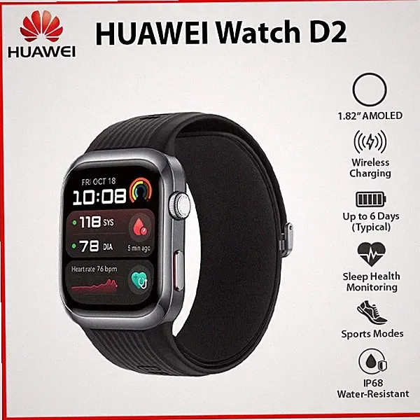 (New) Huawei Watch D2 BLACK 1.82" AMOLED Bluetooth iOS Android Smartwatch