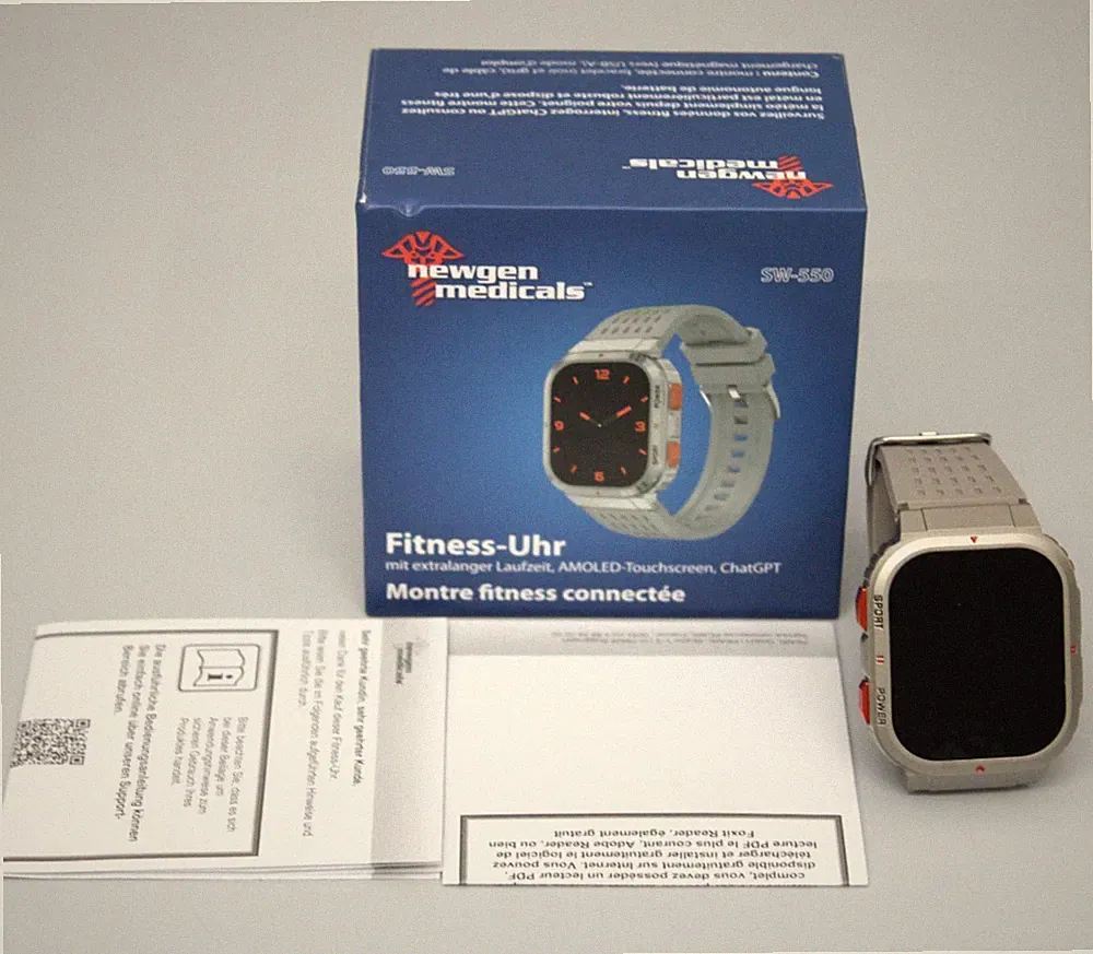 Newgen Medicals Fitness-Smartwatch ChatGPT, IP68 Bluetooth Ohne Ladekabel