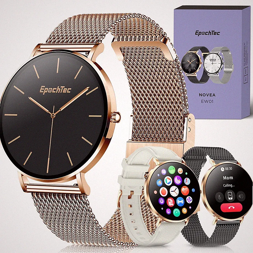 NOVEA Damen Smartwatch, 1.32" Touchscreen Rosegold Armband Rund Bluetooth An...