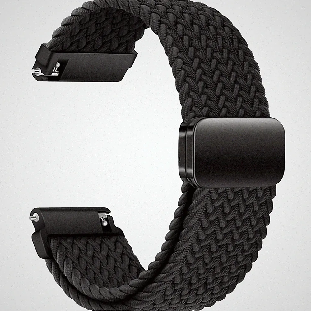 Nylon Uhrenarmband 22mm, Magnetverschluss, elastisch, Herren Damen, Schwarz