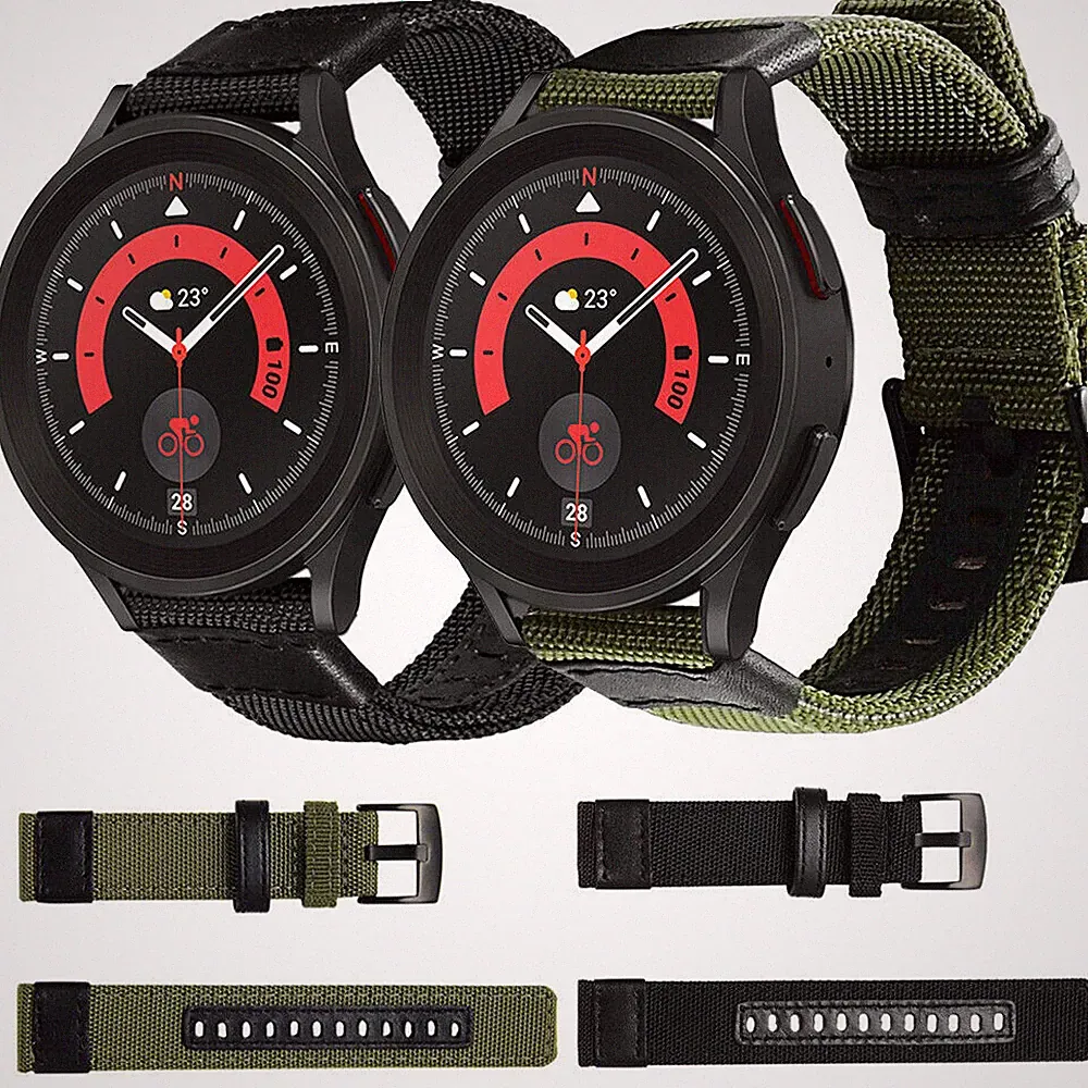 Nylongewebe+Lederarmband Gewebtes Smartwatch Uhrenarmband Ersatzarmband 20/22mm