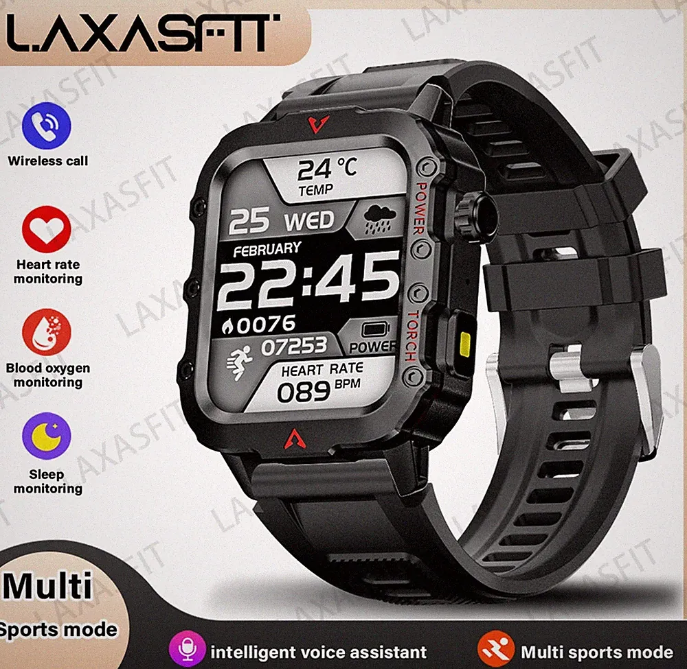 Outdoor Militär Smartwatch 173 Zoll LED Sport Fitness Uhr mit Bluetooth Sprechen