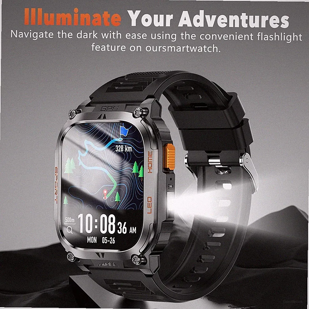 Outdoor Smartwatch Herren 2,01 Zoll Sportuhr mit LED Licht Schrittzähler QX18