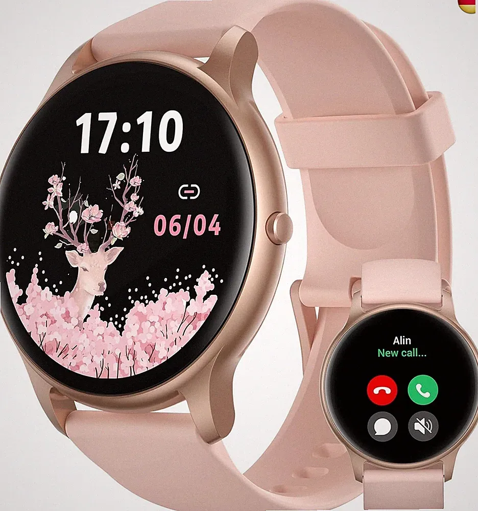 Parsonver Smartwatch Damen Rund mit Telefonfunktion, Leichte Fitnessuhr Damen