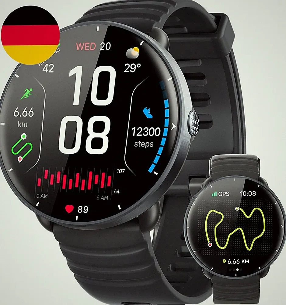 Parsonver Smartwatch Herren Damen, Integriertes GPS, 5 ATM Wasserdichte Schwimmu