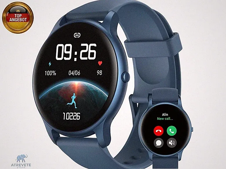 Parsonver Smartwatch Herren Rund mit Telefonfunktion, Fitnessuhr Damen Herren