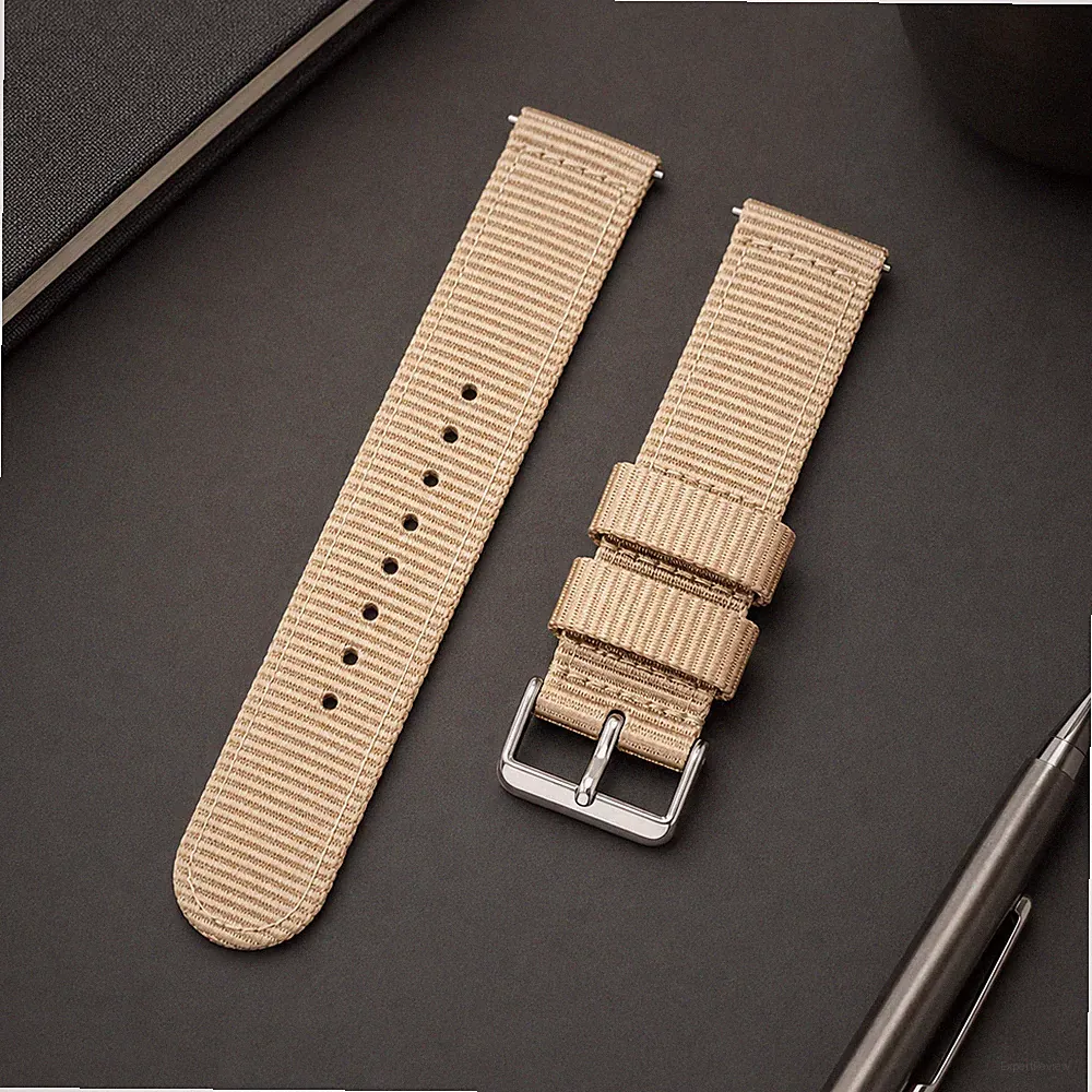 Pincode Uhrenarmband 22 mm Beige Nylon Textil Dornschließe Ersatzband 81243