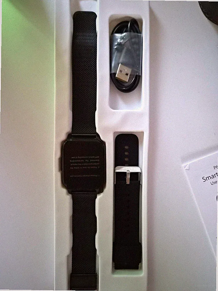 Popglory Smart Watch Fitnessuhr 35 mm schwarz iOS/Android Ersatzarmband+Kabel