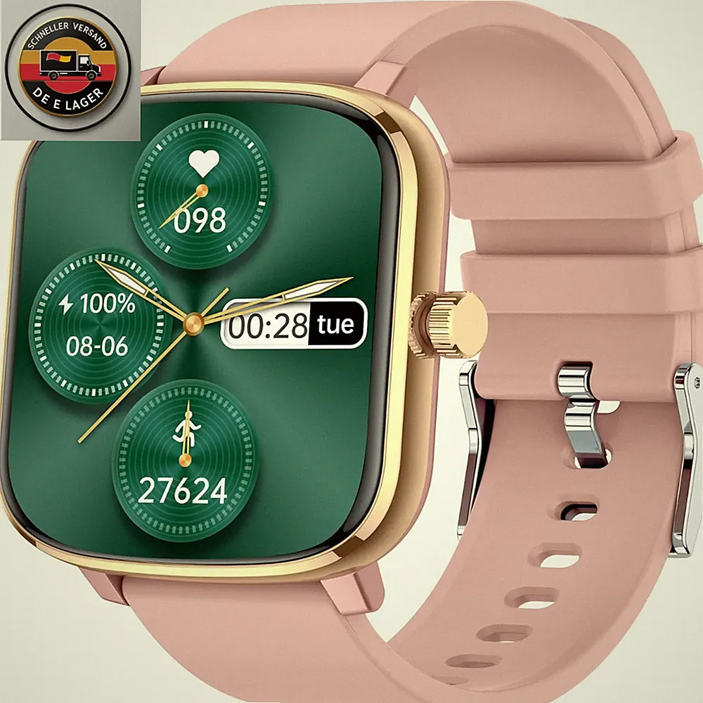 Popglory Smartwatch Damen Herren 1,69 Zoll Touch-Farbdisplay Rosa Fitness