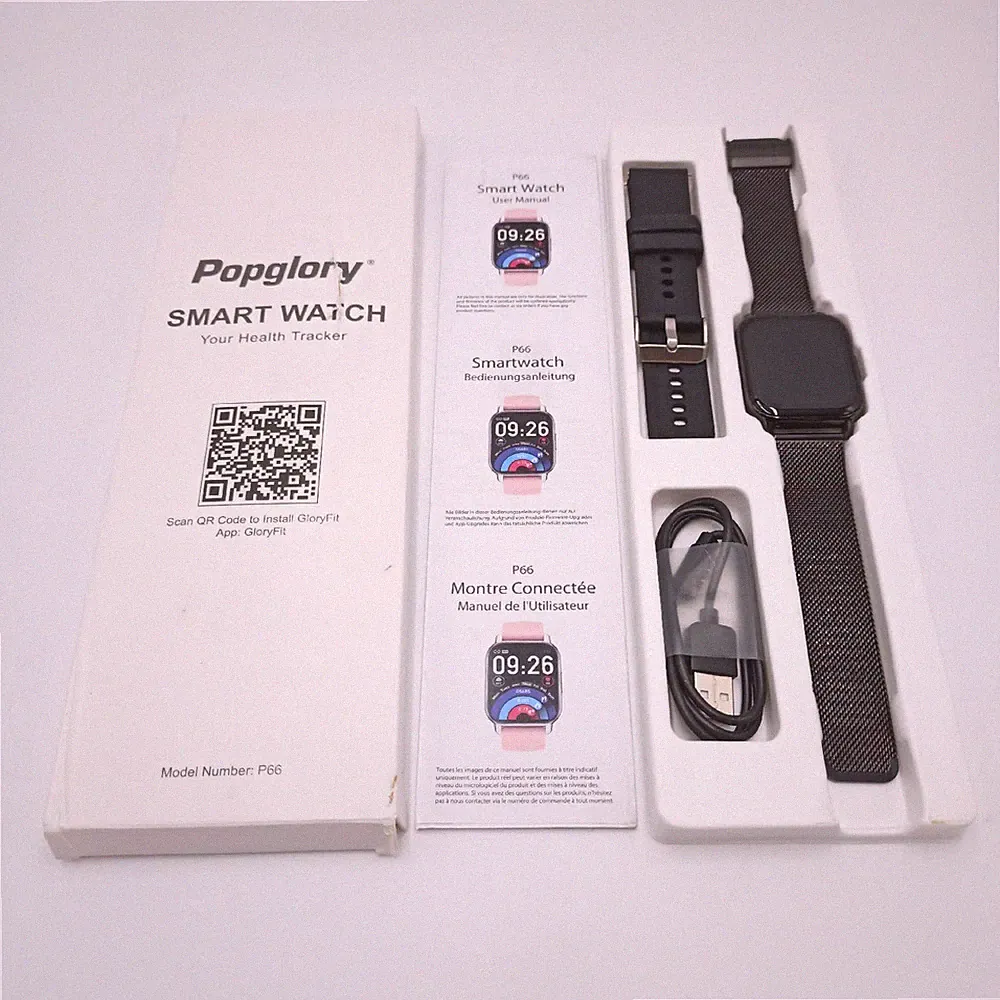 Popglory Smartwatch Herren Damen, 1.85" Fitnessuhr mit Blutdruckmessung Telefonf
